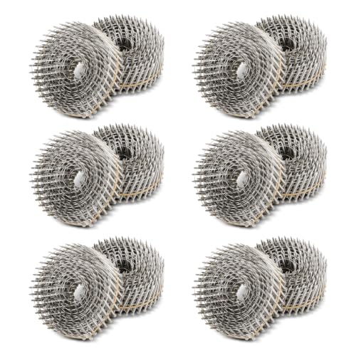 findmall 3600 Count 1-3/4-Inch x .090-Inch Ring Shank 304 Stainless Steel Siding Nails 15-Degree Collated Wire Coil Nails for Wood Siding or Fencing Applications - size: 1-3/4-Inch