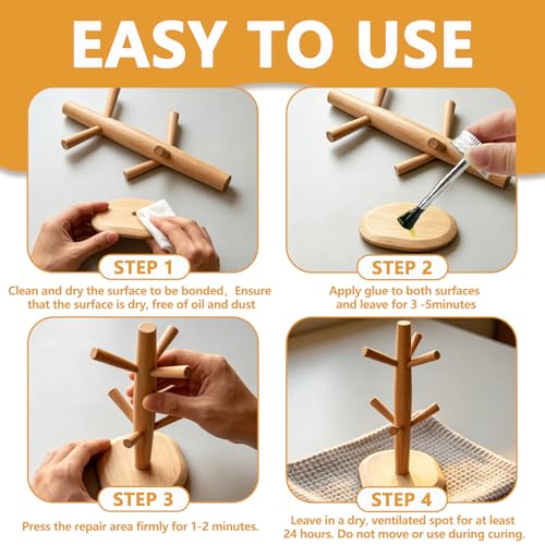 4OZ Wood Glue with Brush, Strong Woodworking Super Glue, Professional Adhesive for Furniture Repair, Crafts, DIY Projects, Hardwood & Softwood