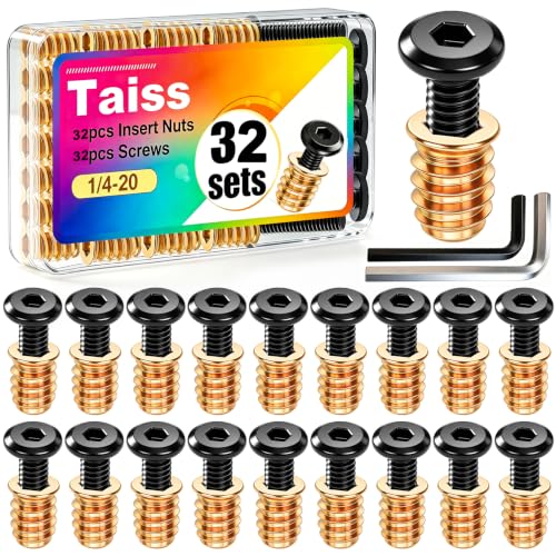 Taiss 64PCS Threaded Inserts for Wood Furniture Screws - color: Black, size: 1/4"-20x3/4"
