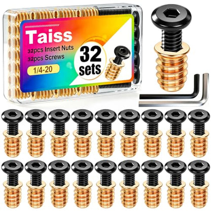 Taiss 64PCS Threaded Inserts for Wood Furniture Screws - color: Black, size: 1/4"-20x3/4"