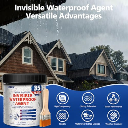 Waterproof Sealant 35 oz, Clear, Transparent Waterproof Coating, Water-Based Invisible Waterproof Agent for Roof, Wall, Garden, Terrace, Indoor and Outdoor Use - size: 35 FL OZ