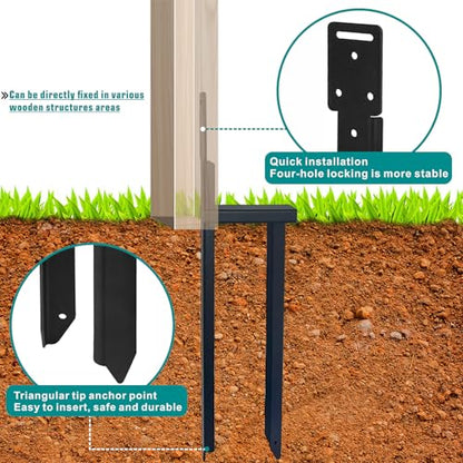 Ertuohg 2/4/8 PCS Ground Anchors, Fence Post Repair Kit Mobile Home Anchors, Stable Twin-Stake Carport Anchors, Heavy Duty Earth Anchor for Swing Set, Shed, Fence, Tent