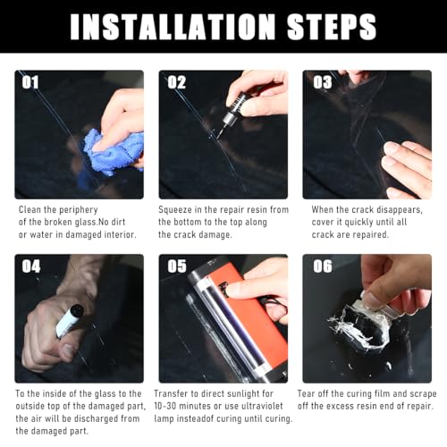 Yourkar 2 PCS Windshield Repair Kit, Quick Repair Resin Liquid for Windshield Glass Chip Scratch, Repair Fluid Resin Filler for Fixing Window Star-Shaped Crack, Car Accessories - color: Black, 2pcs