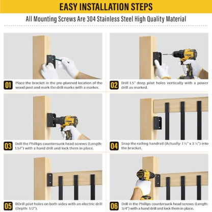 20Pcs Stainless Steels Deck Railing Bracket Connectors, for 2x4 (Actually 1 ½" x 3 ½") Wood Deck Railing Post to handrail Connection (Matte Black) - size: Parallel 0°
