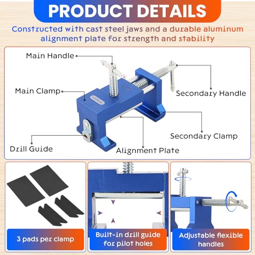 Cabinet Clamps 4 Pack, Protective Pads Included (Blue) - color: Blue