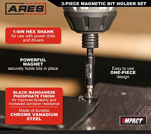 ARES 22030 3-Piece Magnetic Bit Holder Set - size: 3-Piece Magnetic Bit Holder Set