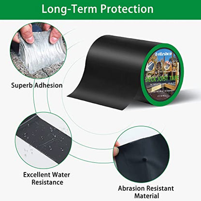 Joist Tape 2 Rolls, 0.75cm x 6'' x 50', Waterproof Butyl Adhesive for Decking, Wood Beams, Building Joists, Indoor or Outdoor Use - style: 6" x 50' -2 Rolls