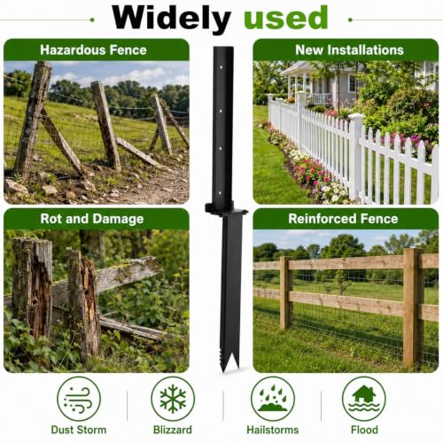 4 Pack Fence Post Repair Kit, Heavy Duty Fence Post Anchors Ground Stakes