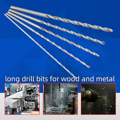 Extra Long High-Speed Steel Drill Bit Sets, Heat Straight Shank Drill Bit Tool, Long Length Drill, Five Sizes, for Wood Plastic and Aluminum, 5Pcs 2-5mm