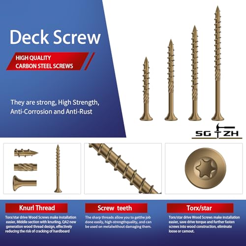 #8 x 1 Inch Deck Screws (205Pcs) 1lb. Carbon Steel, Yellow, Flat Head, Rust Resistant epoxy Coated, with T25 Star Bit - color: Yellow, size: #8 x 1"