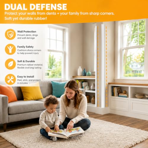 Wall Corner Protector Self-Adhesive Flexible – Durable Rubber, Furniture Edge Guard, Easy to Install, White, Prevents Wall Damage, Ideal for Home or Office Use - size: 0.8in×20ft