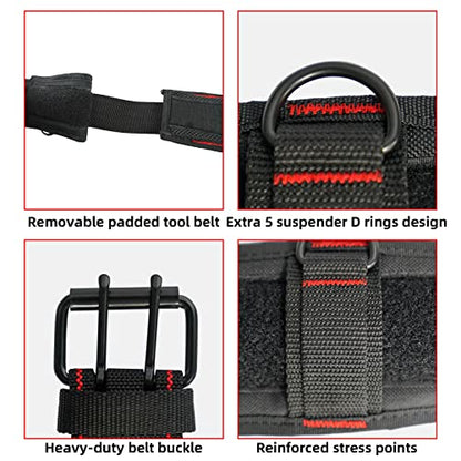 MELOTOUGH Padded Tool Belt with D ring for men construction Strong Durable Double Metal Roller Buckle,adjustable waist 33'-47 'thick confortable foam padding (XL) - size: Adjustable 33"- 47"