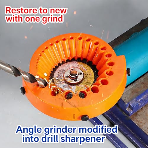 Drill Bit Sharpener Attachment for Angle Grinder, 25-Hole Multi-Size Drill Bit Sharpening Tool, Portable Drill Bit Grinding Jig, Restore Dull Bits Fast, Heavy Duty Plastic Sharpener Guide