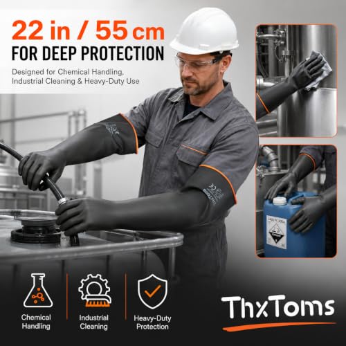 ThxToms Chemical Resistant Gloves, 28 Mil Heavy Duty Latex, 18 Inch, 1 Pair - color: 18"