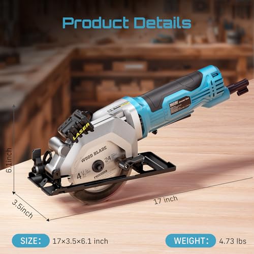 SEESII Mini Circular Saw, 4.8A 4000RPM Corded Compact 4-1/2" Saw with Laser