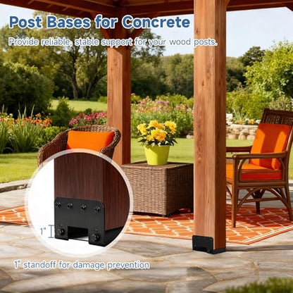 yeesport 8 Pcs 6x6 Post Bases for Concrete, Heavy Duty Steel Post Brackets with 1" Standoff, Black Coated Fence Post Anchors for Deck, Porch, Patio, Pergola, Inner Size 5.6x5.6