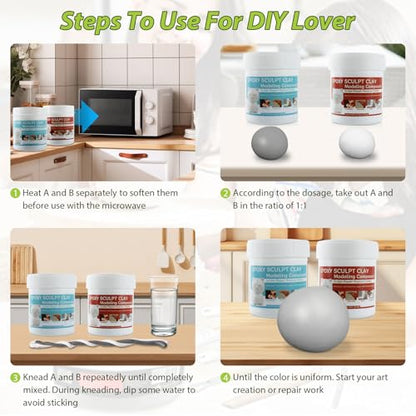Gray Epoxy Sculpt Clay - 2 Part Epoxy Putty Modeling Compound for Sculpting, Modeling, Building, Repairing, Self-Hardening Magic Sculpt Clay Repairs Metal, Wood, Tile, Ceramics, Plastic, 1 Pound - color: Natural, size: 1 Pound