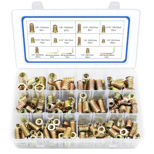 Threaded Inserts 170 PCS, 10 Sizes Assortment Kit for Wood Furniture - size: 170 PCS