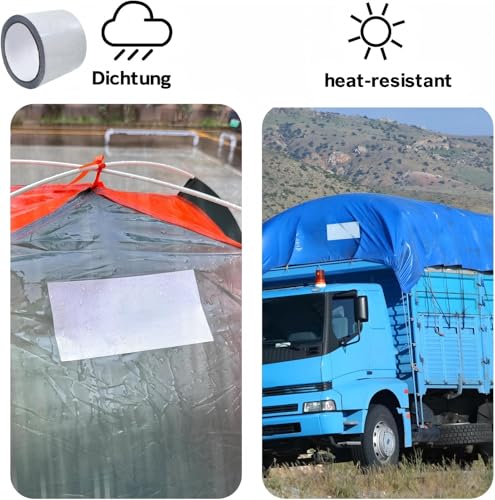 10 meters Waterproof Repair Tape for Fabric, Awning, RV Roof, Tent, Sail, Boat Cover, Underbelly, Tarp – Heavy Duty Outdoor Tear Patch Kit, UVproof, Heat Resistant, Multipurpose White (80mm)