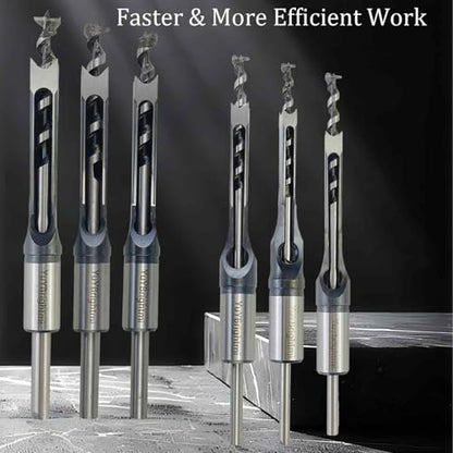 6Pc Square Hole Mortise Chisel Drill Bit Set 1/4"-5/8" (6.4-16mm)