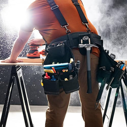 Dead On Tools - 1680 Denier Poly Carpenter’s Tool Belt with Suspenders (HDP400945) , Black