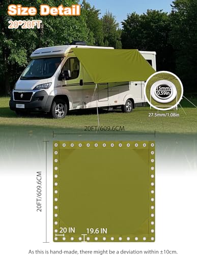 Canvas Tarp 20x20ft 22Mil Water-Resistant Tarps with Aluminum Grommets, 14OZ UV-Resistant Tarpaulin,Heavy-Duty Multi-Use Cloth Covers for Wood/Car/Roof/Boat/Camp/Canopy - color: Olive Green, size: 20'*20'