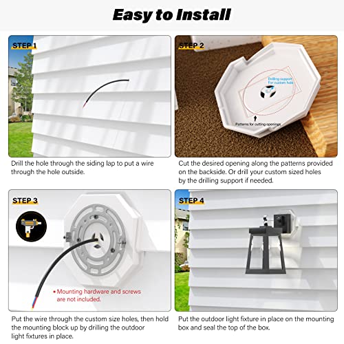 Vinyl Siding Mounting Blocks, Siding Mounting Kit, 130110006001 Octagon Mount Block, Mounting Plate for 1/2 inch Lap and 4 inch to 10 inch Height Siding, White, 2 Pack - style: White