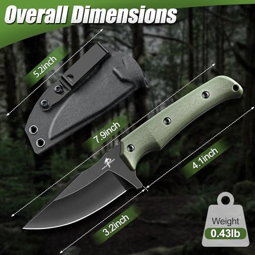 Purple Dragon Fixed Blade Knife - Full Tang Hunting Knife Green - size: 3 inch