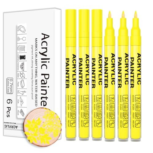 Yellow Acrylic Paint Pens 6 Pcs Permanent Marker Pens Extra Fine - color: Yellow
