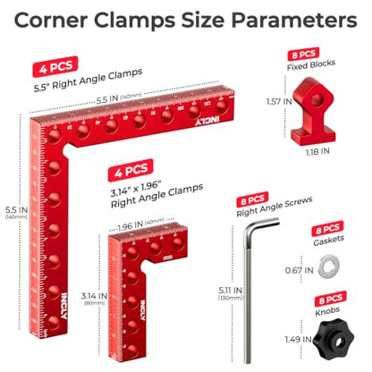 INCLY 8 Pack Corner Clamps for Woodworking, 90° Aluminum Right Angle Set