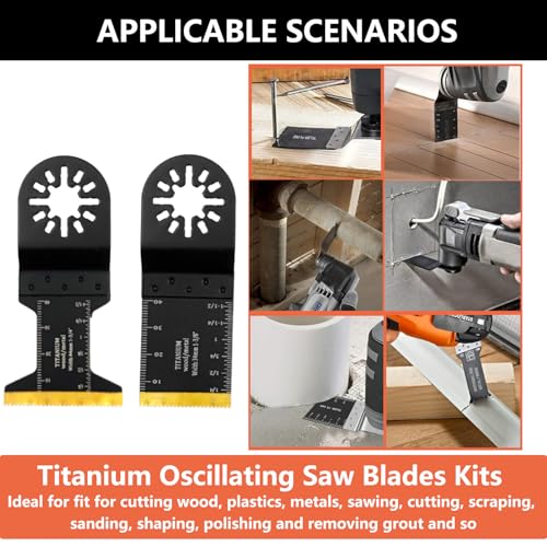 Titanium Oscillating Saw Blades, Oscillating Tool Blades Kits for Metal, Wood and Plastic Compatible with Star-Lock Tools (15 PCS)