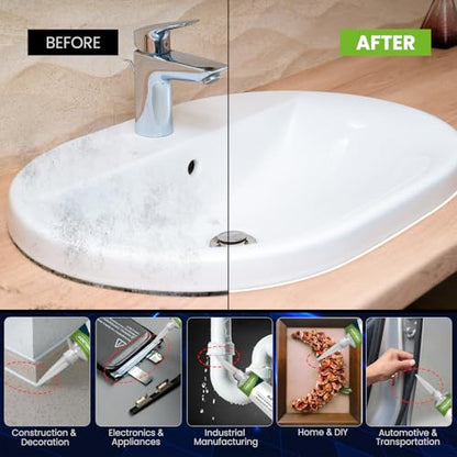 SHIELDOM RTV Silicone Adhesive Sealant 100% Silicone Sealer All-Purpose Caulk Waterproof Stronger Adhesion, Shrink & Crack Proof Caulking for Car, Kitchen, Window, Bathroom, Door (White, 3.4 Fl. Oz.) - color: White