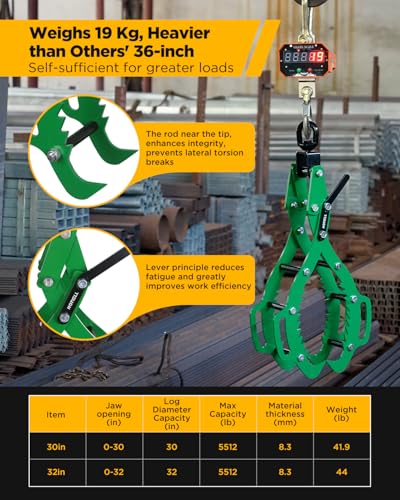 30 Inch Log Lifting Tongs, Log Grapple Hook with Handle for Tractor - size: 4 Claws - 30‘’