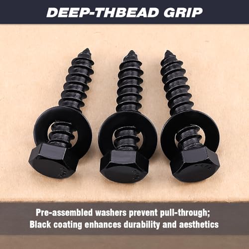 20-Sets 1/4 x 1-1/2" Hex Lag Screws and 1/4" ID Flat Washers, 304 Stainless Steel 18/8, Black Coated, Heavy Duty Wood Screws for Deck/Fence/Floor, by AOESIN - size: 1/4 x 1-1/2"