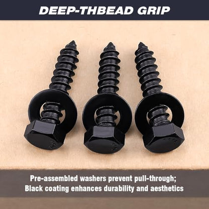 20-Sets 1/4 x 1-1/2" Hex Lag Screws and 1/4" ID Flat Washers, 304 Stainless Steel 18/8, Black Coated, Heavy Duty Wood Screws for Deck/Fence/Floor, by AOESIN - size: 1/4 x 1-1/2"