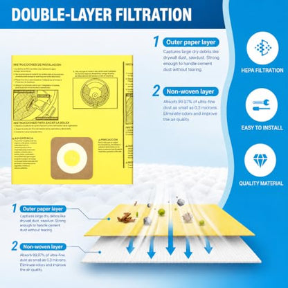 39970 Filter Bags Replacement for CRAFTSMAN 6-9 Gallon Wet Dry Vac