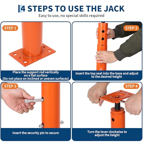 Adjustable House Floor Jack Post, 2 Pack – Heavy Duty Steel for Basement Support – 18,000 lbs Capacity – Telescoping Construction Jack – Leveling & Lifting Floor Joist Beams – Orange Red, - size: 19-36in, 2Pack