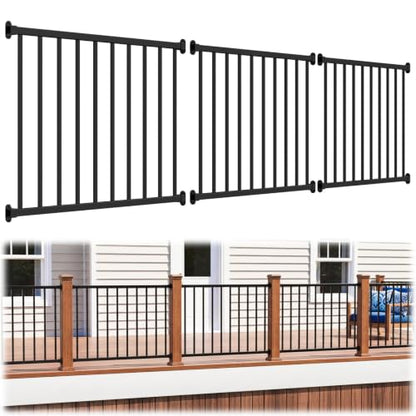 36 in H x 12 ft W Modular Real Aluminum Deck Railing Kit, 3 Panels - color: 4ft Level - 3Pack