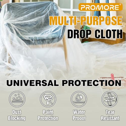 Plastic Drop Cloth (6 Pack), 12x9 Ft, Disposable Premium Plastic Tarp - size: 0.5mil-6Pack
