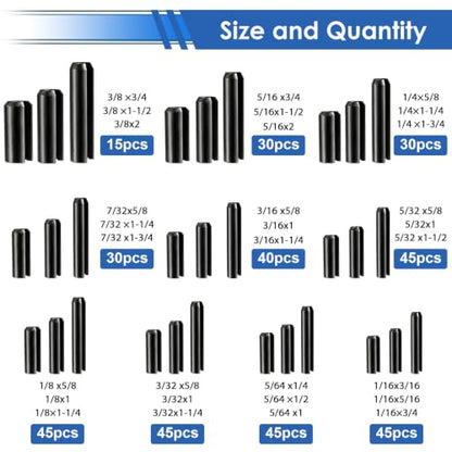 370Pcs Roll Pin Assortment Kit SAE Slotted Spring Pins 10-Sizes 1/16 5/64 3/32 1/8 5/32 3/16 7/32 1/4 5/16 3/8 Inch for for Home Improvement Automotive Repair - size: 370Pcs