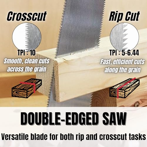 KAKURI Extra Large Japanese Pull Saw 10.5" for Woodworking - Ryoba Double Edge Hand Saw with Blade Cover for Rip & Crosscut - Heavy Duty Fixed Blade - Made in Japan - size: 10-1/2"