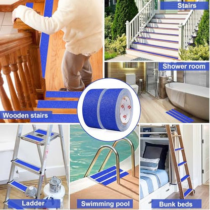 BOMEI PACK Anti Slip Traction Tape,2 Inch x 16.5 Ft,Heavy Duty Non Slip Tape,Grip Tape for Stairs, Tread Step, Indoor & Outdoor Use,Waterproof Stairs Non Skid Treads (Blue) - color: Blue