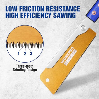 WORKPRO 6'' Japanese Pull Saw, Dovetail Saw with 23TPI & SK5 Flexible Blade - size: 6'' - Dovetail