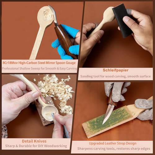 Dysenklan Wood Carving Kit Deluxe-Whittling Knife with PU Storage Bag,4 Wood Carving Knives 4 Detail Knives 6 Blocks, Woodworking Widdle Gift for Beginners Kids Adults Hobby