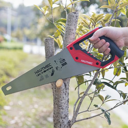 HAUTMEC 14 Inch Hand Saw for Wood Cutting, 11 TPI Small Crosscut Wood Saws with Triple-Ground Teeth, Fine Cut Handsaw for Woodworking, Garden, Trees, PVC Pipe - style: Plus 14"