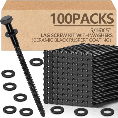 Tandefio 100 Pack 5/16''X 5'' Lag Bolts Screw with Washer Galvanized, Black - size: 5/16''x 5''