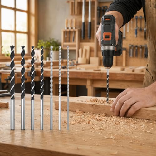 9" Brad Point Wood Drill Bit Set, 7-Pack SAE - size: Upgraded 7-Piece SAE Set