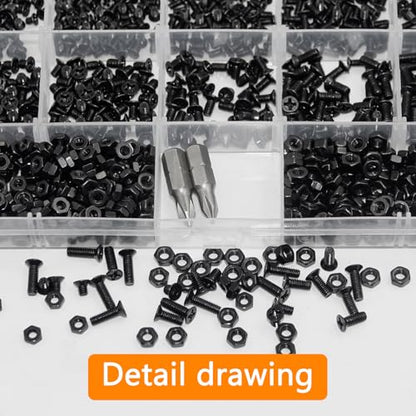 1162PCS Metric Screw Assortment Kit M2.5 M3, 12.9 Grade Alloy Steel, Hex Socket Head Cap Bolts Nuts Washers Set, Black Zinc Plated Anti-Rust Screws for 3D Printer DIY - size: M2.5/3-1162Pcs