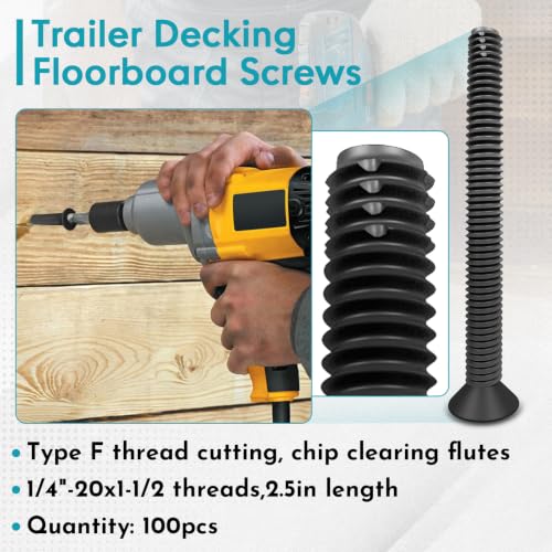 1/4"-20 x 1-1/2" Flat Head Thread Forming & Cutting Screws Trailer Deck Screws, Steel Floorboard Thread Cutting Screws for Wood & Metal, Black Phosphate,T-30 Drive and 7/32 Drill bit - size: #1/4-20*1-1/2"