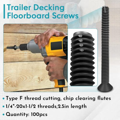 1/4"-20 x 1-1/2" Flat Head Thread Forming & Cutting Screws Trailer Deck Screws, Steel Floorboard Thread Cutting Screws for Wood & Metal, Black Phosphate,T-30 Drive and 7/32 Drill bit - size: #1/4-20*1-1/2"